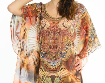 kaftan, digital print kaftan, caftan dress, plus size dress, beach kaftan dress free size dress in blue embellished caftans