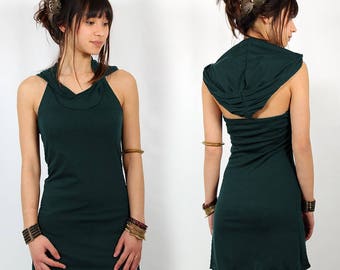 DRESS Festival, Ethnique, Tribal, Roots, Boho, Atypical, Elegant, Gypsy for Women, Alternative Clothing, backless, Halter, nice back, hood