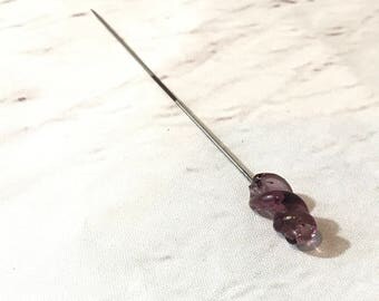 Vintage Purple Swirl Glass Hat Pin - Swirl Glass Design Hat Pin - Purple Glass Decorative Hat Pin - Fashion Hat Pin 4" inches