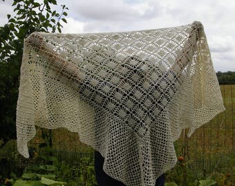 Hand crocheted shawl. Cream shawl