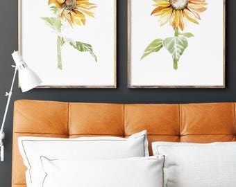 Sunflowers Print, Set of 2, Watercolor Flower Painting, Minimalist Sunflowers, Modern Flower Wall Art, Fine Art Paper, Botanical, Floral Art