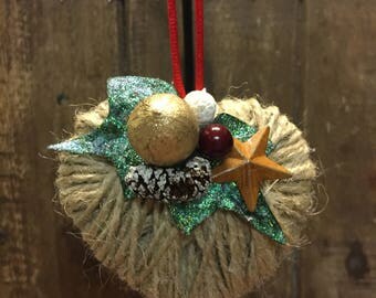 Small Twine Heart Christmas Ornament, Christmas Ornament, Tree Ornament