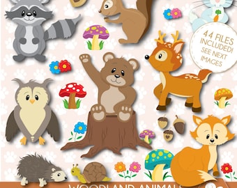 Woodland Animals Clipart, Forest Animals clipart ,Fall Animals clipart, Commercial use, Raccoon Clipart, Deer Clipart, CL0042