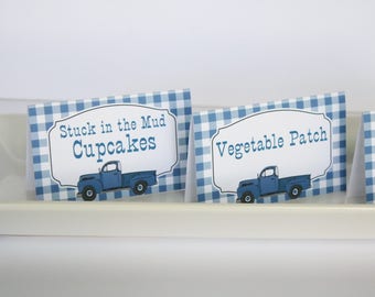 Little Blue Truck Food Tent Labels - Little Blue Truck Birthday Food Tents or Place Cards