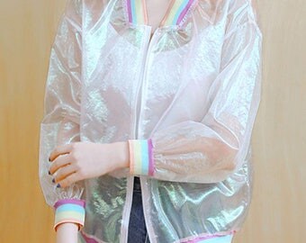 2 Colors Holographic Jacket Holo Jacket Sheer Rainbow Jacket Rainbow Jacket Mesh Jacket Harajuku Jacket Kawaii Jacket Iridescent Jacket