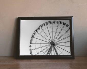 Ferris Wheel Wall Art Print, Black and White Print, Ferris Wheel Photography Digital Download Wall Art, Downloadable