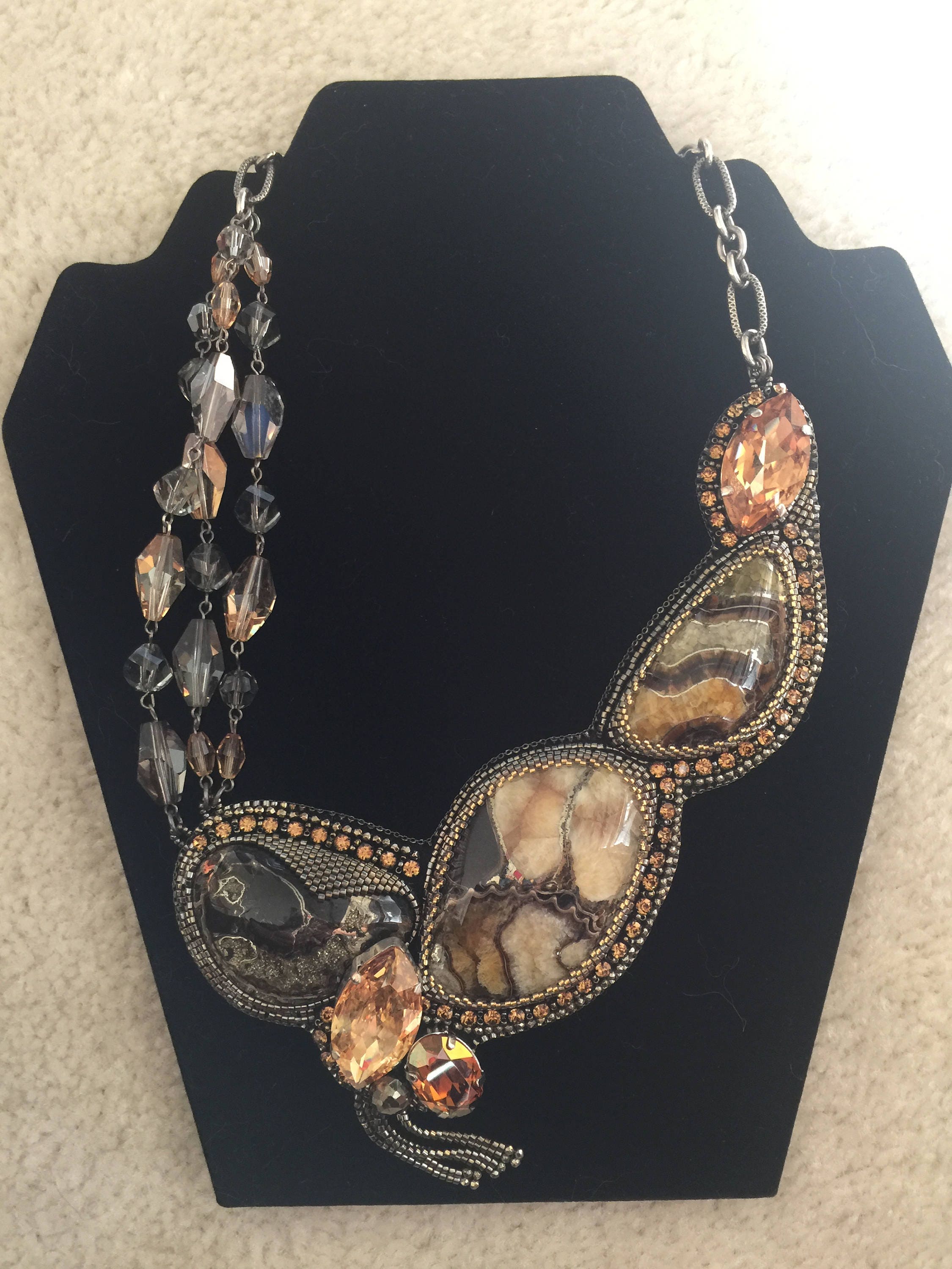 Simbircite and Pyrite Bead Embroidered Necklace