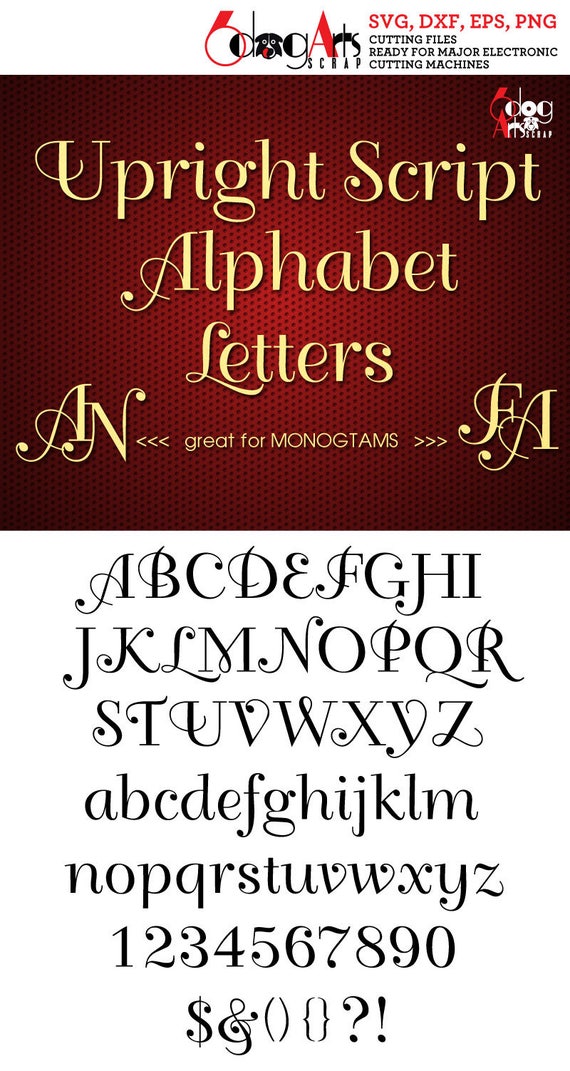 Upright Script Alphabet SVG DXF Vector Cut Files Monogram Font