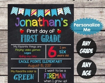 First Day of FIRST GRADE Sign First Day of School sign First Day of School Chalkboard Printable Personalized Back to School Sign ANYgrade #2
