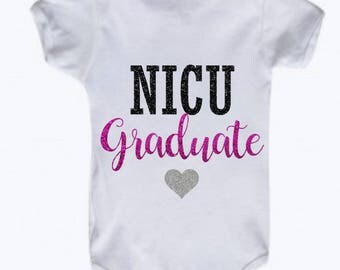 Glitter NICU Graduate Onesie for Baby Girl, NICU Going Home Outfit, Premie Onesie, NICU Baby Girl Onesie, Gift for Preemie Baby, Heart