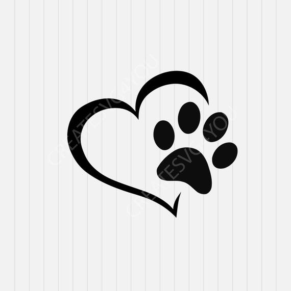 Heart with dog paw svg dxf eps png Pdf Download Cut