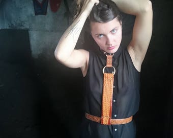 natural CroCodile/snake LeAtHeR HaRnEsS BDSM/fetishwear/reptile/lgbt/harnessgear/caramel