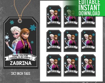 Disney Frozen Thank You Tags, Frozen Favor Tag, Frozen Birthday Party, Frozen Thank You Card, Elsa and Anna Party, Editable Instant Download