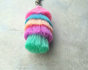 Multi color layer tassel keychain,bohemian keychain,tassel keychain,hand made keychain.