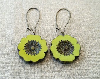 Green Hawaiian Flower Earrings