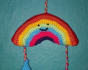 Rainbow with raindrops crocheted mobile