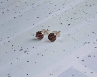 Oxidised Sterling Silver studs with Woven Copper Textures