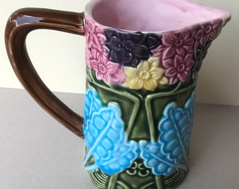 Vintage Majolica Floral Designed Cream Pitcher