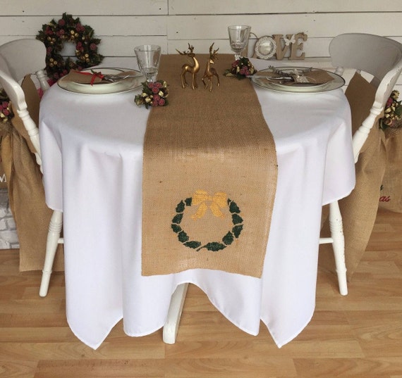 Merry Christmas Table Runner Hessian Runner Burlap Ranner