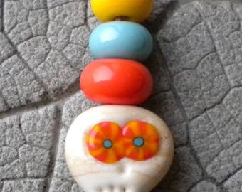 Murrini Mini Skull Bead Lampwork Beads by Cherie Sra R114 Flamework Lampwork Focal Beads Skull Murrini Sugar Skull Day of the Dead Lampwork