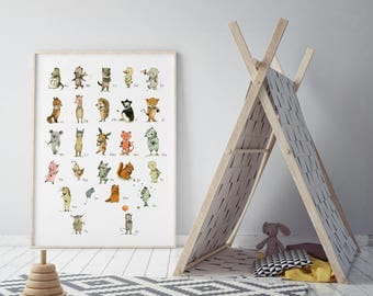 Alphabet poster, nursery decor, Alphabet art, Alphabet print, Nursery art, Nursery alphabet, Kids room decor