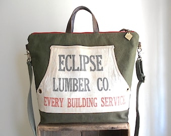 Eclipse Lumber Co. & military canvas carryall, tote bag - Seattle Everett Washington- eco vintage fabrics