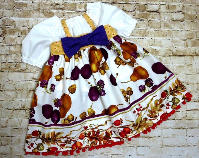 Thanksgiving Dress - Thanksgiving Outfit - Toddler Fall Dress - 1st Thanksgiving - Pom Pom Skirt - Little Girl - Sizes 6 months to 8 years