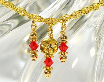 Moon Anklet Charm Ankle Bracelet Red Anklet Red Gold Ankle Bracelet Moon Ankle Bracelet Dangle Anklet Handmade Anklet