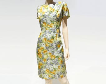 60s Shift Dress Yellow Floral Dress Vintage Shift Dress 1960s Dress 60s Summer Dress 60s Floral Shift Short Sleeve Dress 60s Floral Dress m