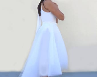 White TULLE WEDDING SKIRT/Bridal Separates/ Asymmetrical High-Low Hem/ Robe de mariée/Personalized/ Custom/Made to Order Womens Dresses