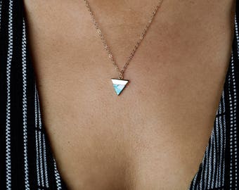 Marbled Stone Triangle Necklaces, Gold Bridesmaid Necklaces, Spring Charm, Small Lapis Stone Colorful Triangle, Portland Jewelry