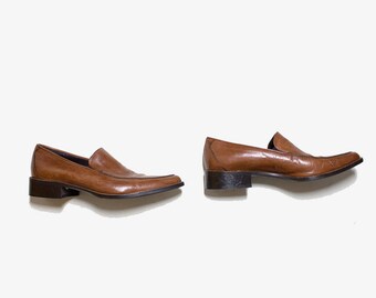 Vintage Leather Loafers 7 / Brown Leather Loafers / Italian Leather Loafers / Penny Loafers / Brown Leather Flats
