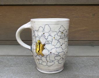 Handmade Ceramic Mug, Coffee Mug, Pottery Mug, Tea Mug, Floral Pattern Gold Luster One of a Kind Cup, Artisan Pottery by Licia Lucas Pfadt