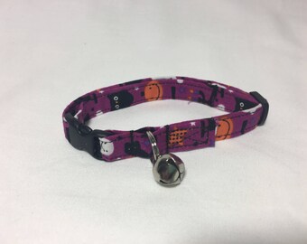 Halloween Purple and Black Breakaway Adjustable Cat Collar with Bell