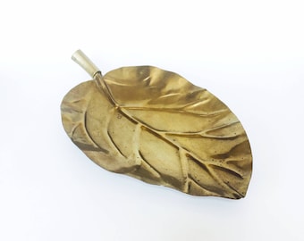 Vintage Extra Large Brass Leaf Tray