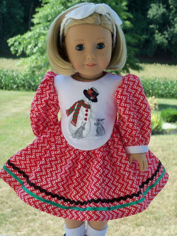 18" Size/ Embroidered Christmas Dress Fits American Girl or Other 18" Doll