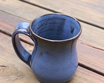 Blue Pottery Mug Handle NC Pottery Coffee Mug