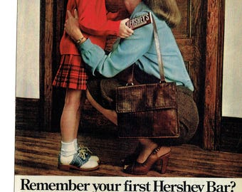 1981 Advertisement Hershey's Chocolate Candy Bar Mom Mother Daughter 80s Style Fashion Milk Almonds First Day Of School Wall Art Decor