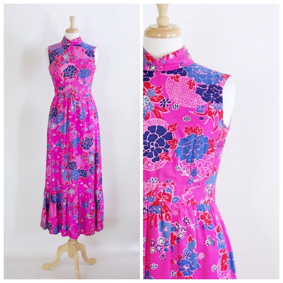 Vintage 60s Dress / Floral Maxi Dress / Floor Length Dress