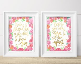 Gift For Goddaughter - Girl Baptism Gifts - Goddaughter Gifts - Baptism Gift Girl - Floral Nursery Decor - Pink Gold Nursery - Jeremiah 1 5