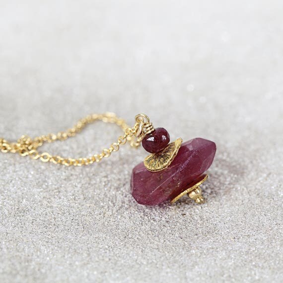 Ruby Pendant Necklace - Ruby Anniversary Gift