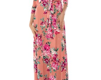 STELLA Wrap Style Dress in Dusty Rose with Floral Print