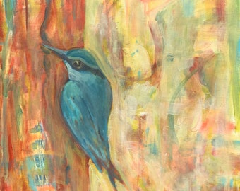 Patient Nuthatch is a 20x20 original painting
