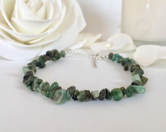 Emerald Bracelet, Rough Emerald, Raw Emerald, Sterling Silver, Everyday Bracelet, May Birthstone, Gift For Her, Gift for Women, Raw Crystal