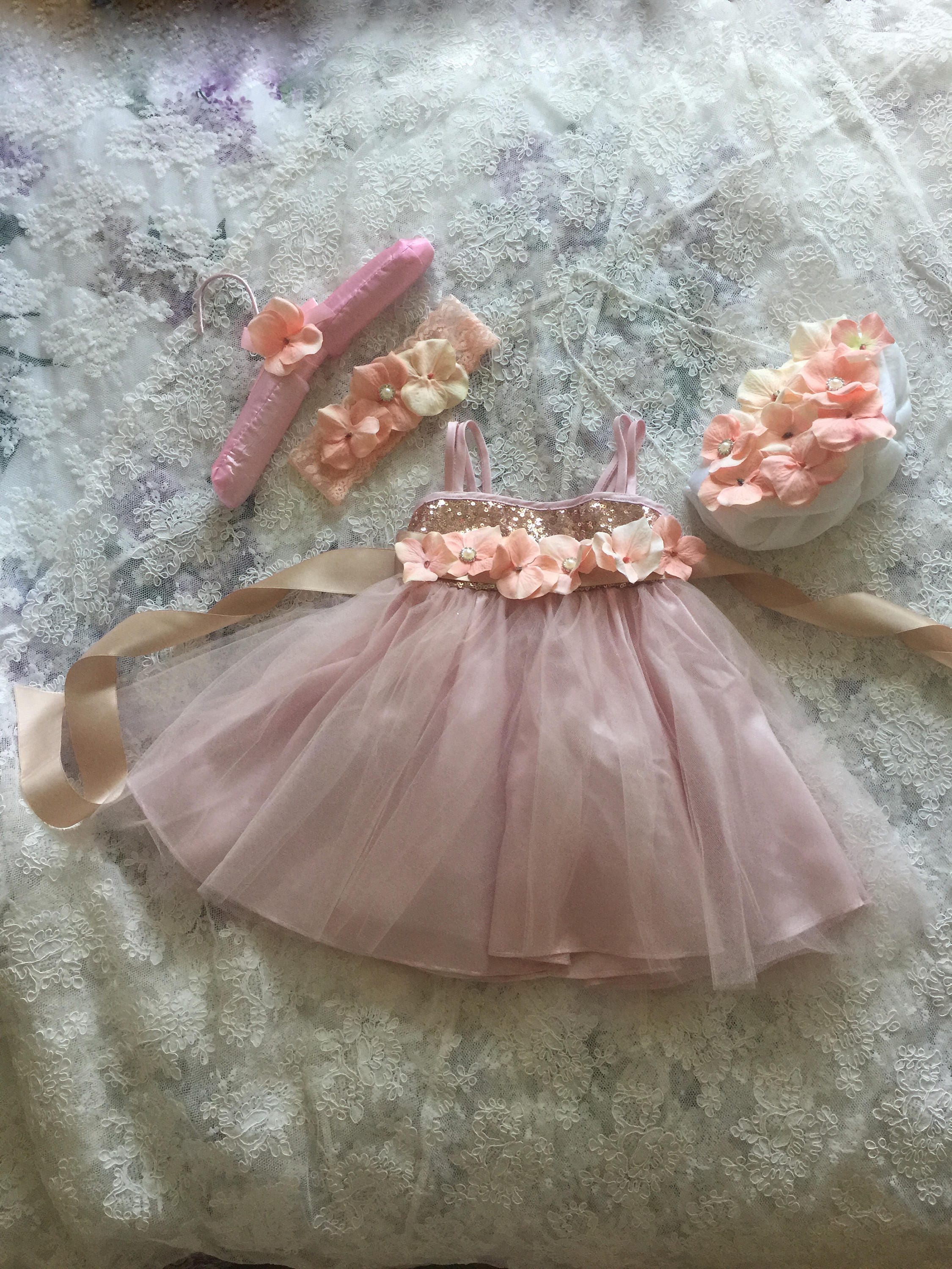 Rose Gold Sequin Dress Blush Pink Tulle Flower Girl Dress