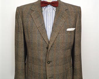 1950s-60s Glen Plaid Wool Sport Coat / vintage Timely Clothes gray brown Prince-of-Wales plaid pattern 3-button suit jacket / men's