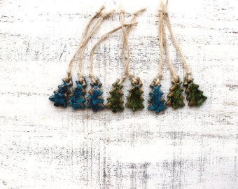 Rustic Christmas tree ornaments party favors Christmas ornaments decorations green gold teal set of 8