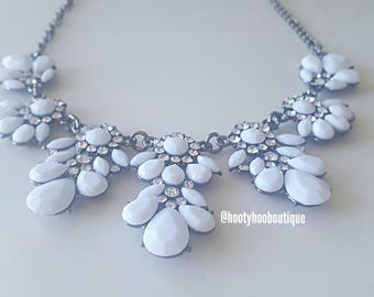 Statement Necklace White Crystal Flower Cluster Chandelier Statement Necklace Weddings Bridesmaids Proms Chunky Necklace