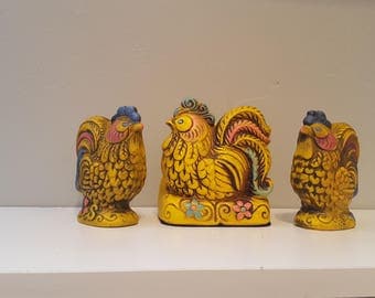 Vintage Westwood Ceramic Rooster Japan Made Mid Century Napkin Holder Salt and Pepper Set