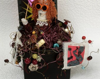 Emerging Creativity Art Doll Soft Sculpture Doll Jack in the Box Assemblage Salvage Art Celebrate Doll Celebrate Life Recycled Art Upcycled